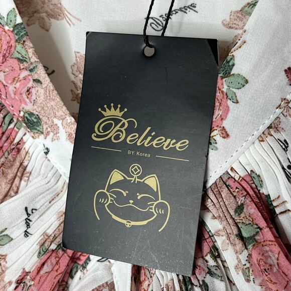 Pink Floral Cottage Core‎ Ruffle Neck Blouse NWT Medium Pearl Buttons Feminine - Picture 7 of 10